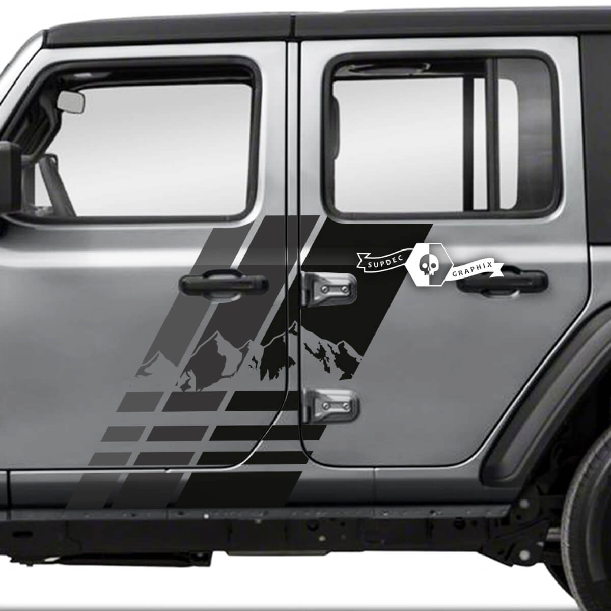 Pair Jeep Wrangler Unlimited Doors Mountains Side Stripe Vinyl Sticker Decal 3 Colors
