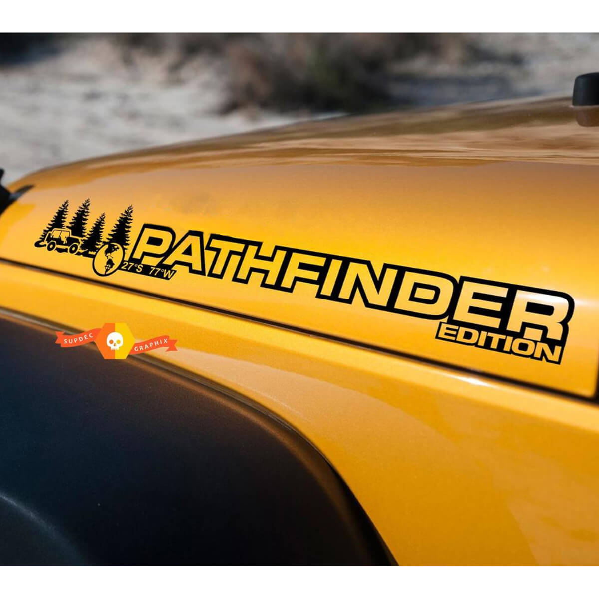 Pathfinder Bonnet Vinyl Sticker Decal Pair for Jeep Wrangler Rubicon Sahara JK CJ TJ YJ