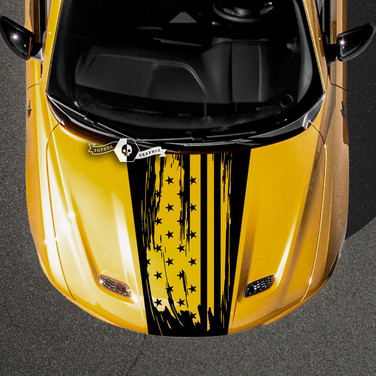 Dodge Hornet Hood Stripes Wrap USA Flag Destroyed Vinyl Decals Sticker
