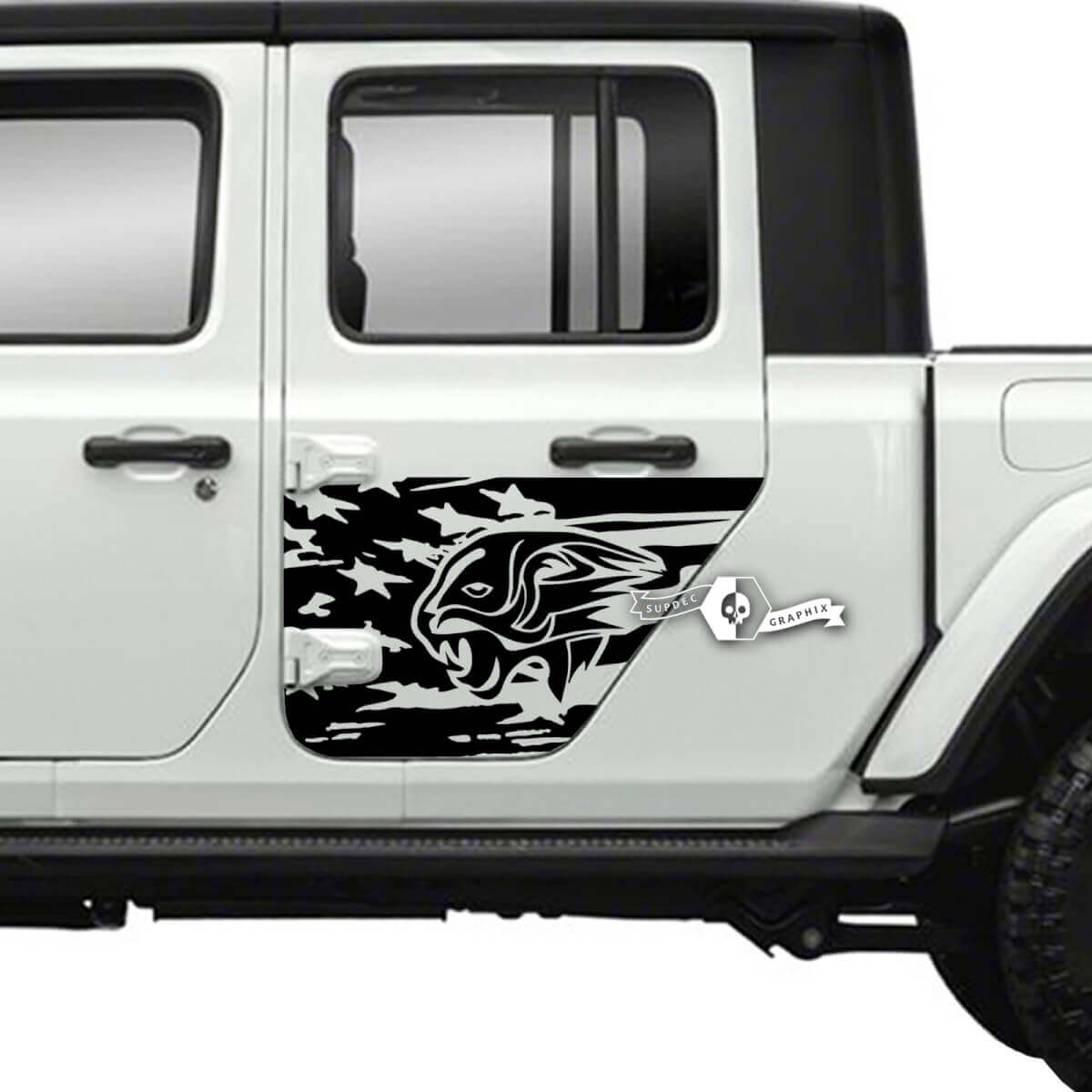 Pair of Jeep Gladiator Side Door USA Flag Tiger Stickers Decals Vinyl Graphics Stripe
