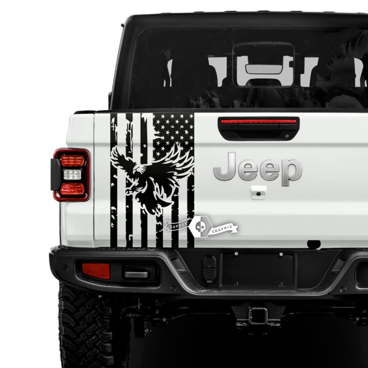 Jeep Gladiator USA Flag Destroyed Bald Eagle Stickers Decals Vinyl Graphics Tailgate Bed Vinyl Stickers Decals
