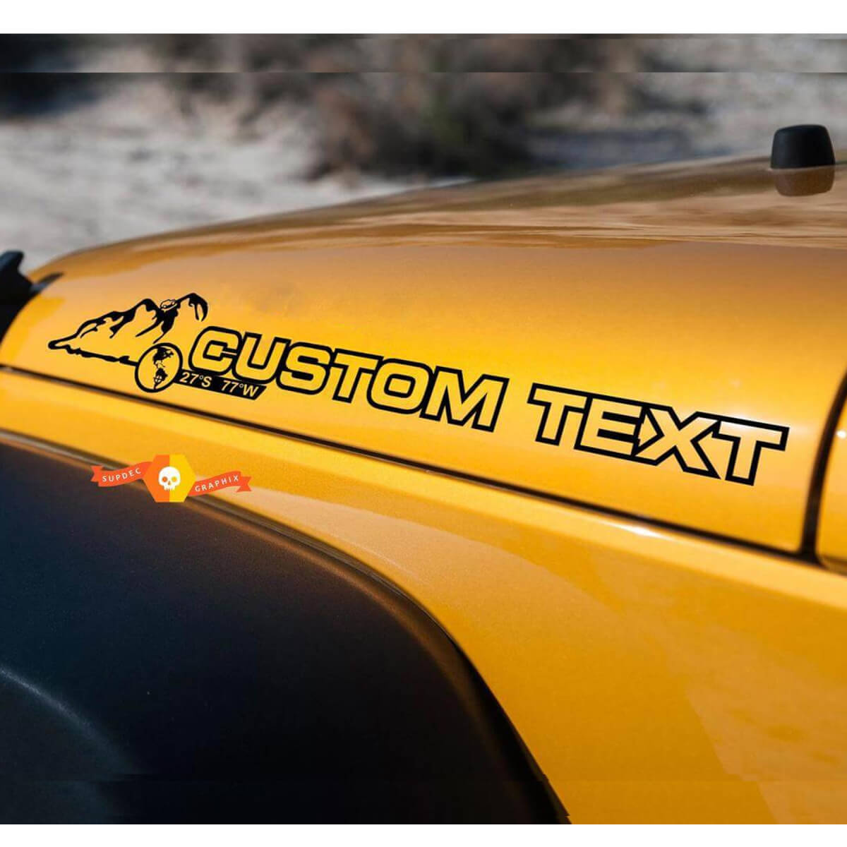 PAIR Jeep Sticker Decal Custom Text WRANGLER Hood Sticker Decal rubicon sahara JK CJ TJ YJ
