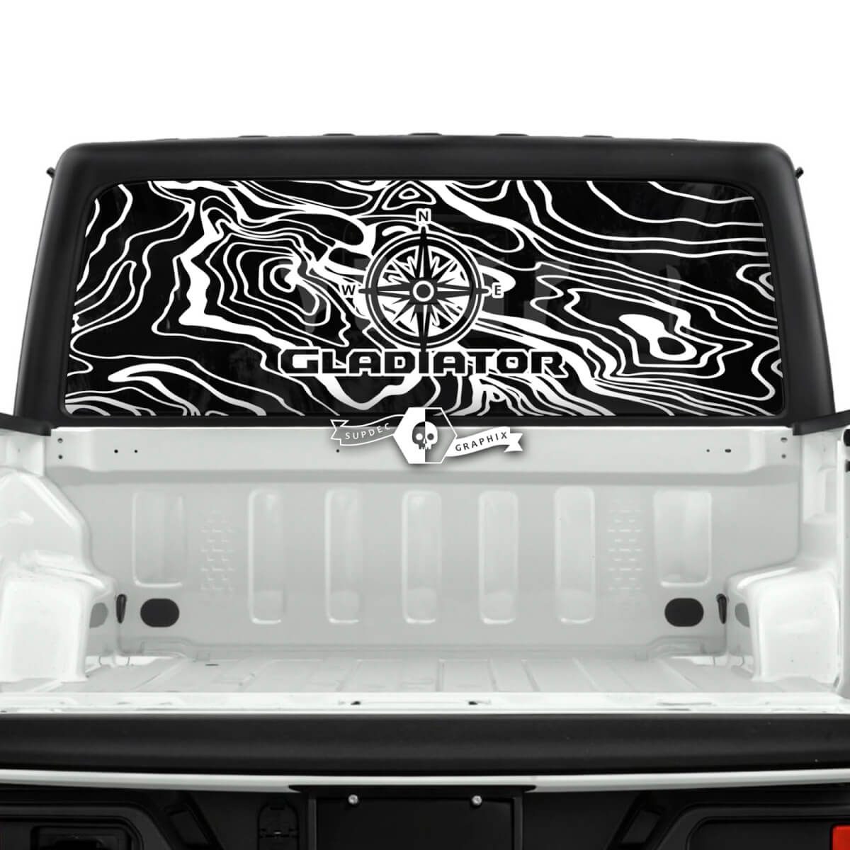 Jeep Gladiator Rear Window Compass Topographic Map Topo Forest Stickers Decals Vinyl Graphics Stripe
