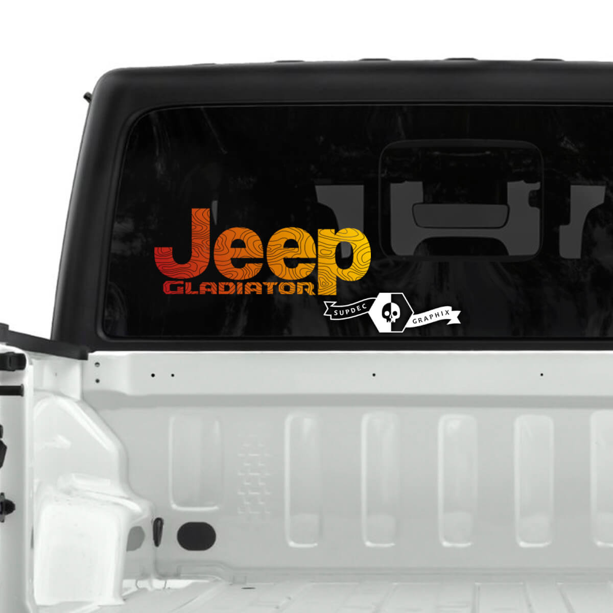 Jeep Gladiator Rear Window Topographic Map Stickers Decals Vinyl  Vintage Classic Colors Graphics Stripe Gradient
