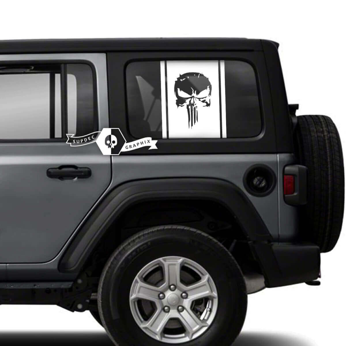 Pair of Jeep Wrangler Unlimited Side Door Window Punisher Stickers Decals Trim Vinyl Graphics Stripe
