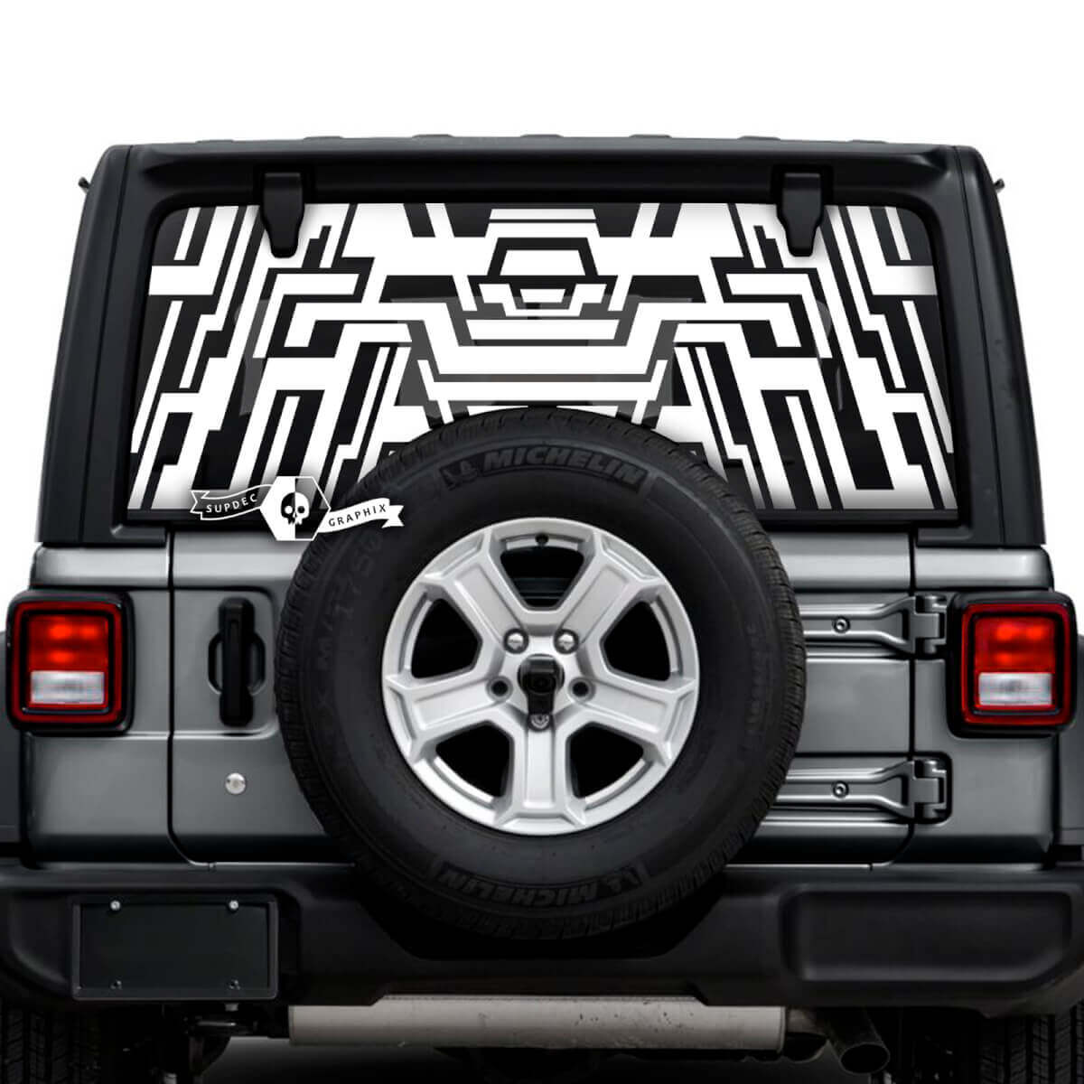 Jeep Wrangler Unlimited Rear Window Geometry Logo Stickers Decals Vinyl Graphics
