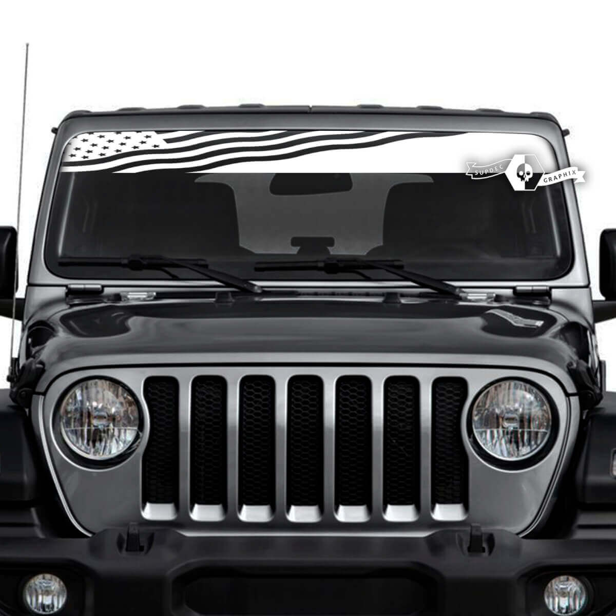Jeep Wrangler Unlimited Windshield Flag USA Stickers Decals Vinyl Graphics
