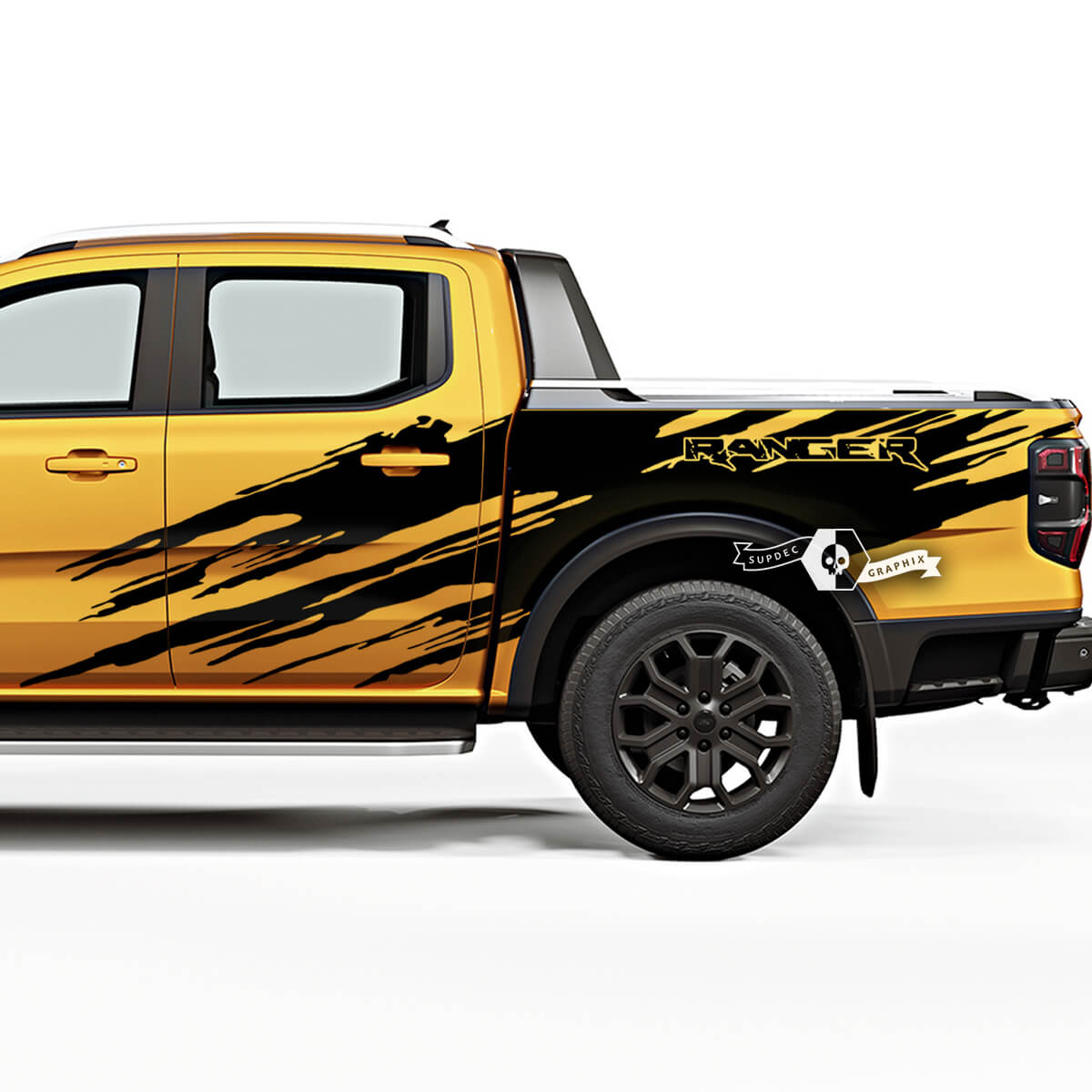 Pair Ford Ranger Raptor Destroyed Splash Mud Logo Doors Bed Side Vinyl Stickers Decals
