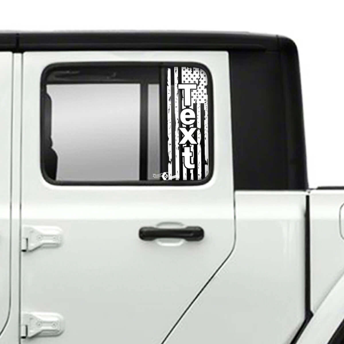 Pair Jeep Gladiator Doors Window USA Flag Destroyed  Stickers Decals Vinyl Graphics
