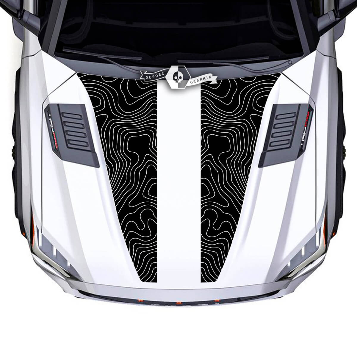 Toyota Sequoia Hood Topographic Map Double Split Vinyl Stickers Decal fit to Toyota Sequoia
