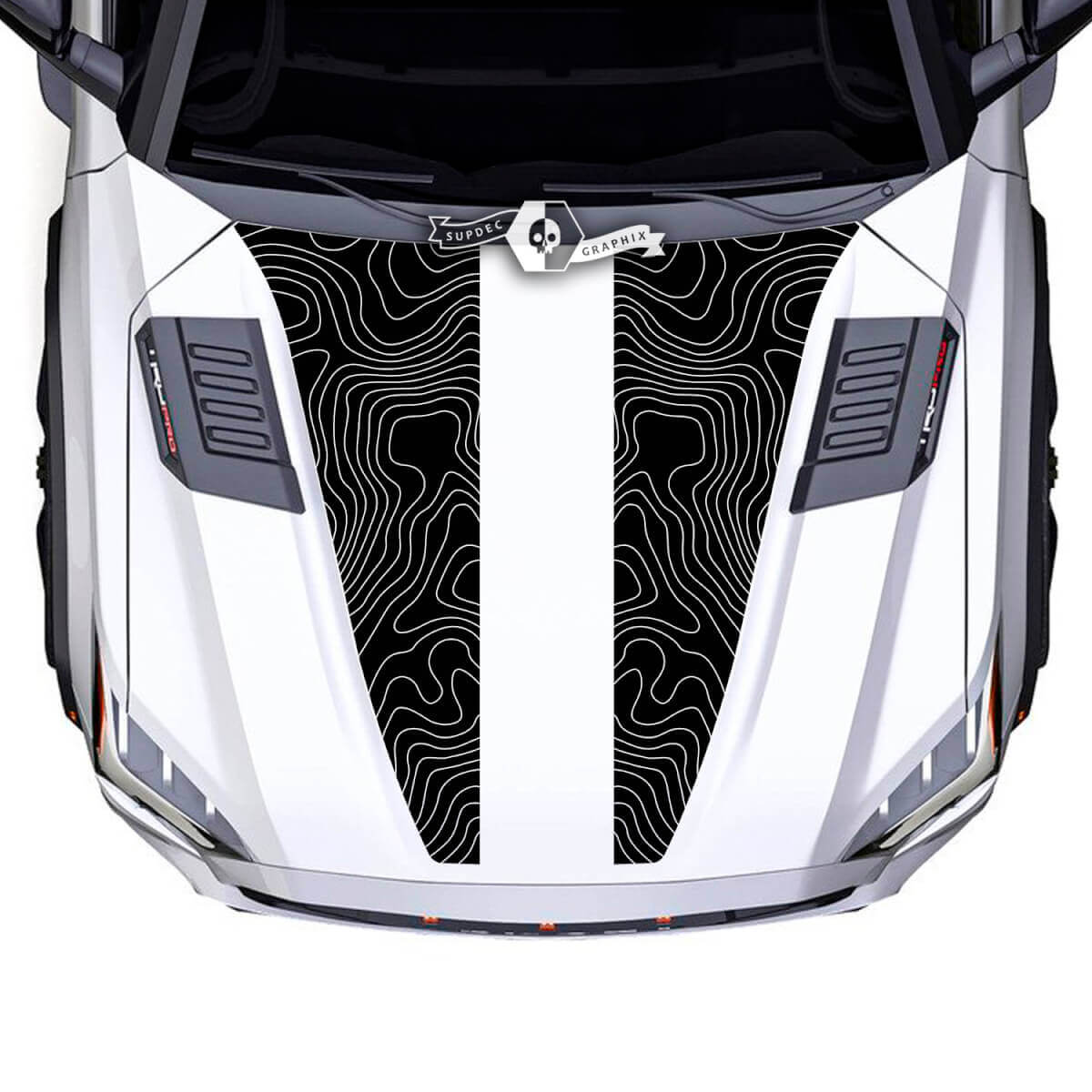 Toyota Sequoia Hood Topographic Map Double Split Vinyl Stickers Decal fit to Toyota Sequoia
