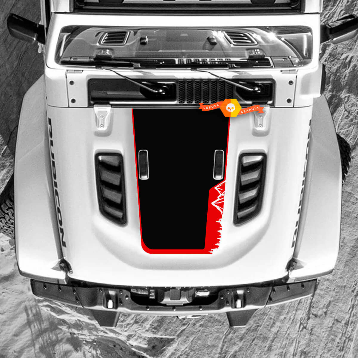 Jeep Wrangler Hood Decal Mountains Forest Vinyl Stickers 2 Colors
