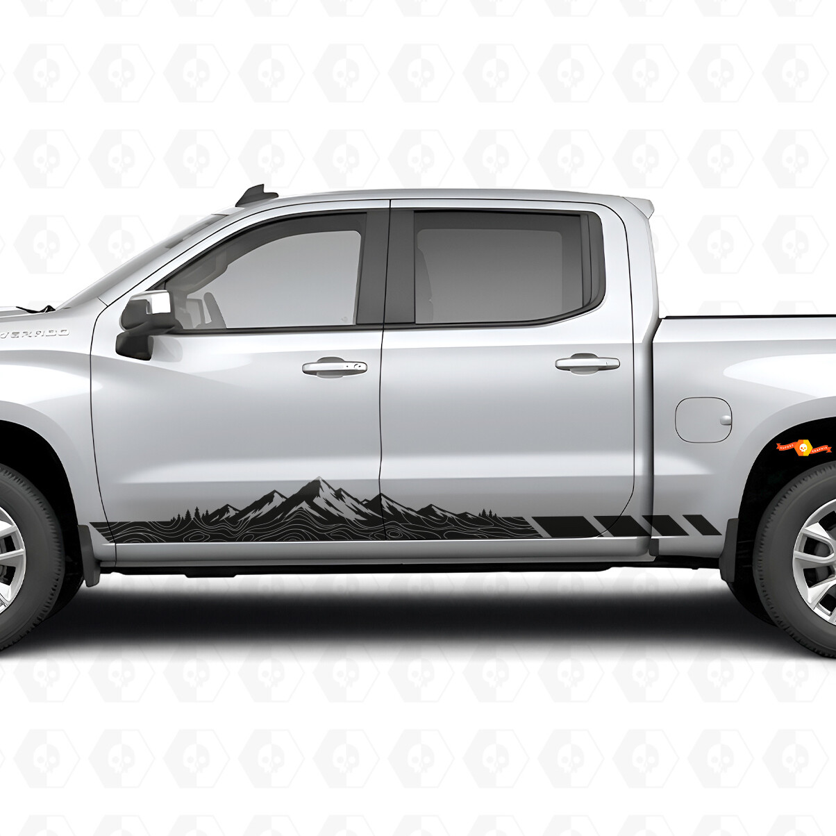 Mountain Topographic Door & Rocker Panel Vinyl Stripes for Chevrolet Silverado 1500 T1XX 2019-2026