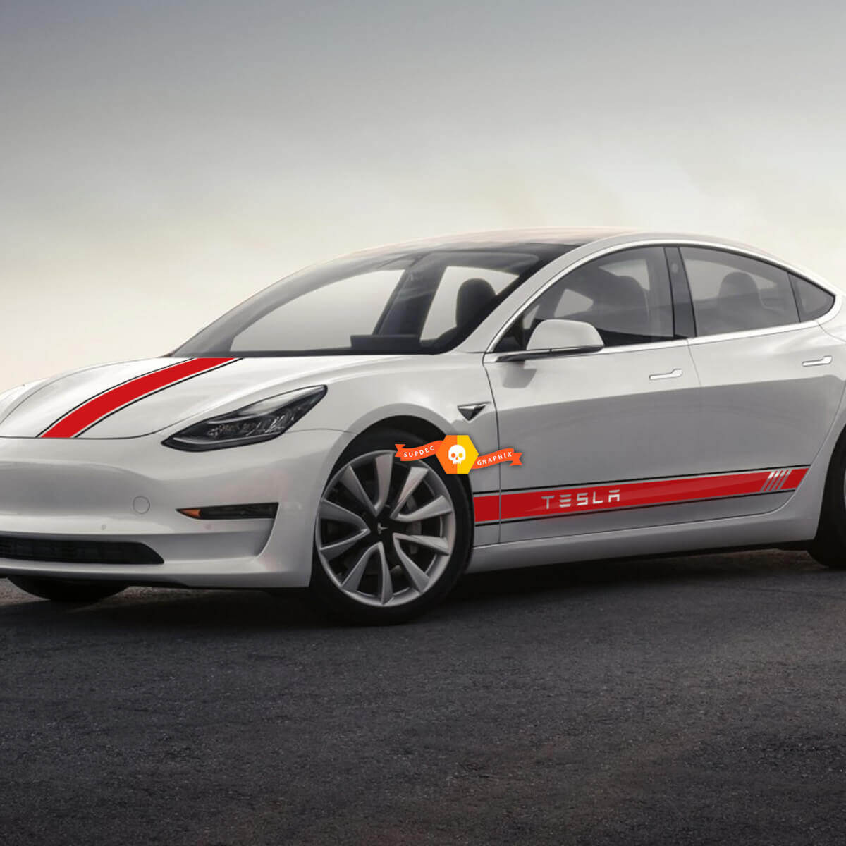 Racing Style Side and Hood Stripes Vinyl Decal Kit for Tesla