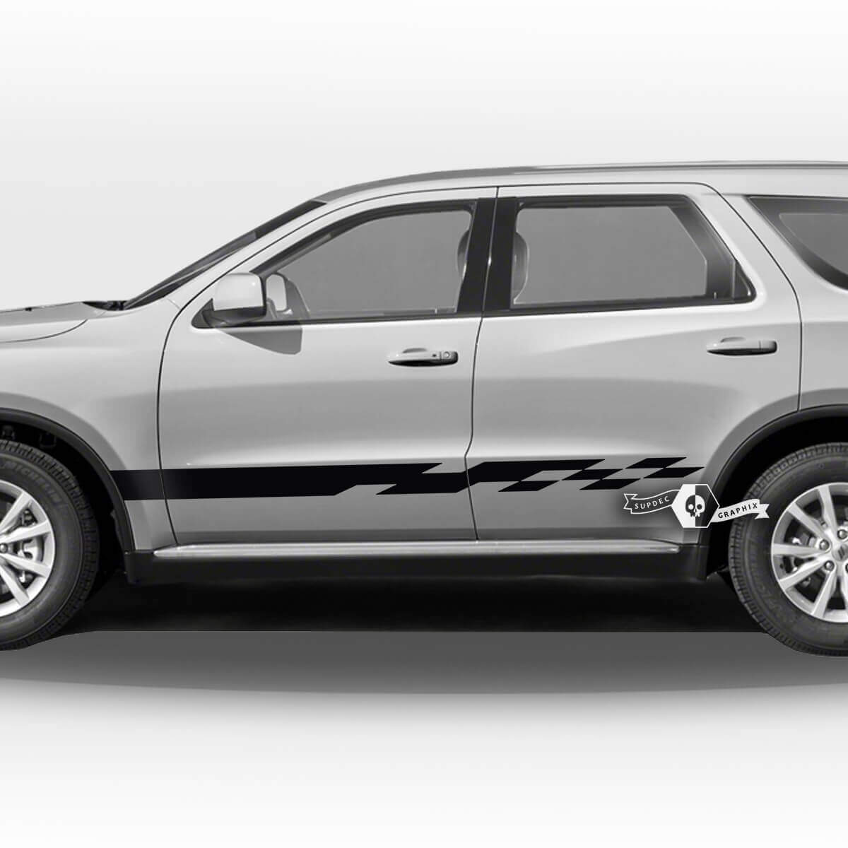 Pair Dodge Durango Side Doors Rocker Panel Trim Checkerboard Flag Stripes Decal Vinyl Stickers
