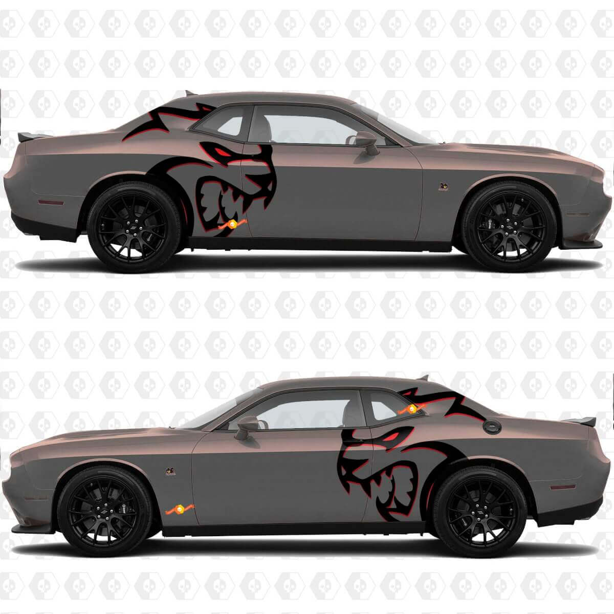 Two Colours Side Decals Stickers For Dodge Challenger Hellcat Red Eye Redeye or Charger

