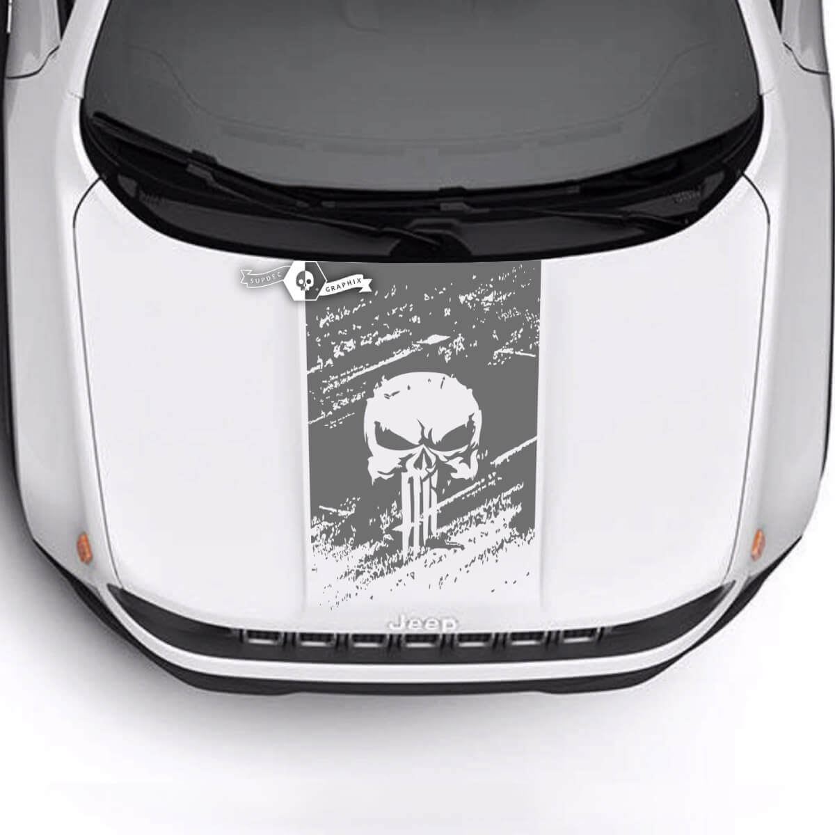 Jeep Renegade Trailhawk Sport Skull Destroyed Battered  Hood Logo Stripe Vinyl Decal Sticker
