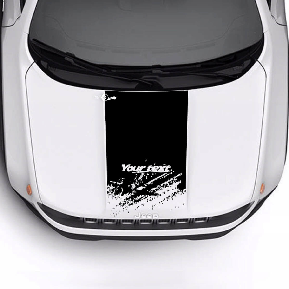 Custom Text Destroyed Battered Bonnet Logo Stripe Vinyl Decal Sticker for Jeep Renegade Trailhawk