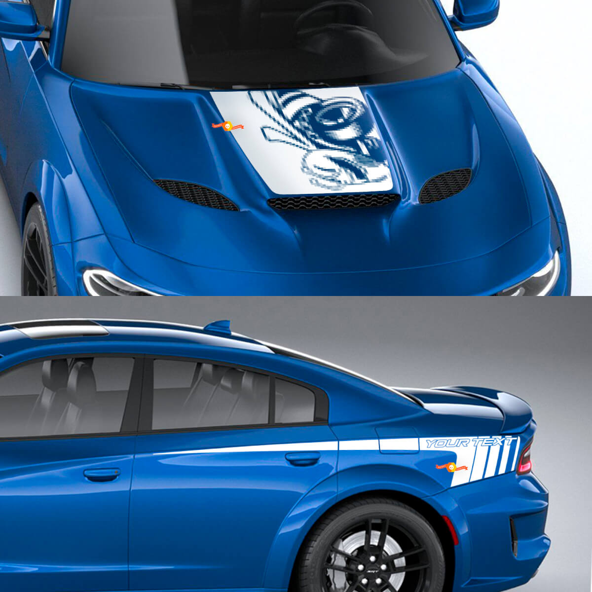 Super Bee Drag Hood and Side Stripes Vinyl Decal Set for Dodge Charger