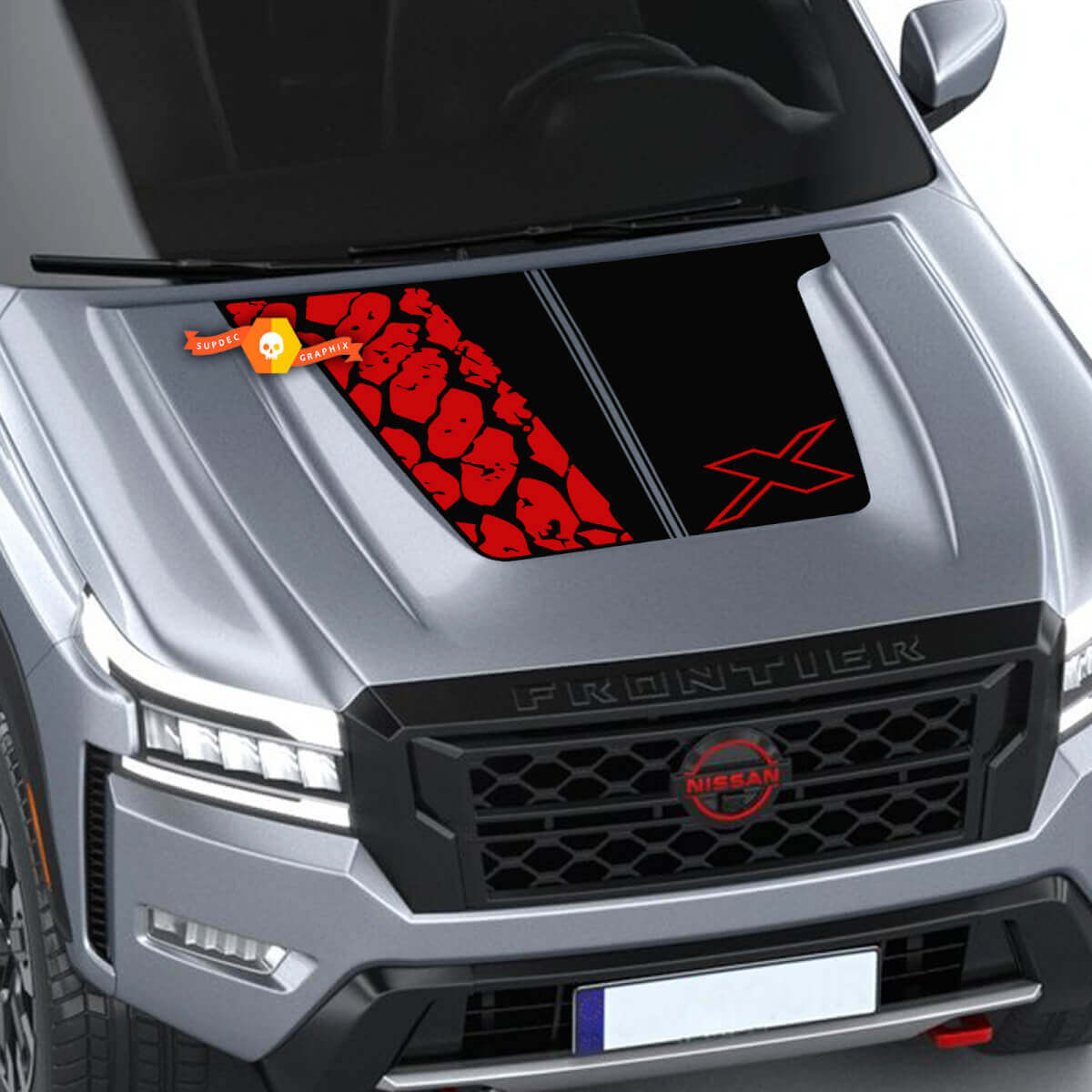 Hood NISSAN Frontier Tire Track X Logo Vinyl Stickers Decals 4x4 Graphics Nismo 2 Colors
