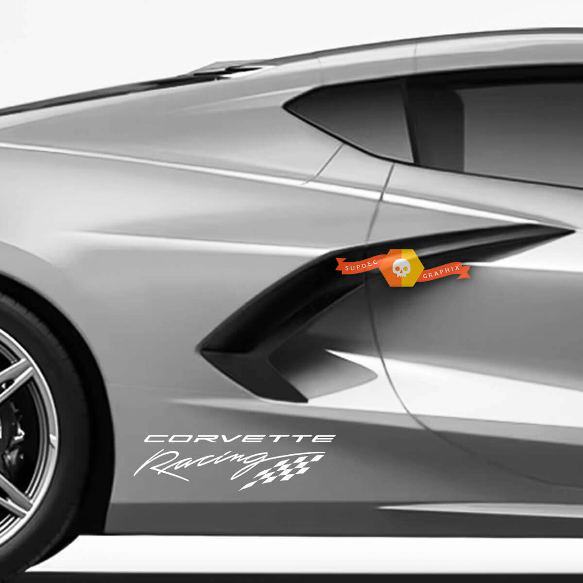 Pair Chevrolet Corvette C8 Racing Flag Checkerboard Rear Quarter Panel Side Z06 Vinyl Decal Sticker
