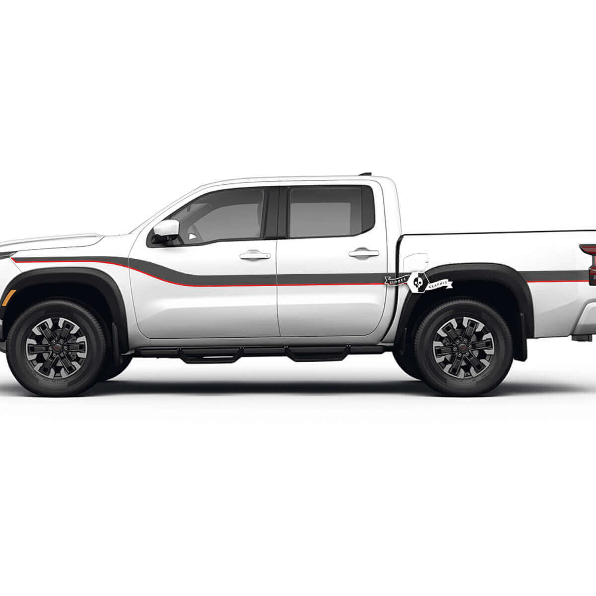 Twin Curwed Stripes Side Vinyl Decal Kit For Nissan Frontier