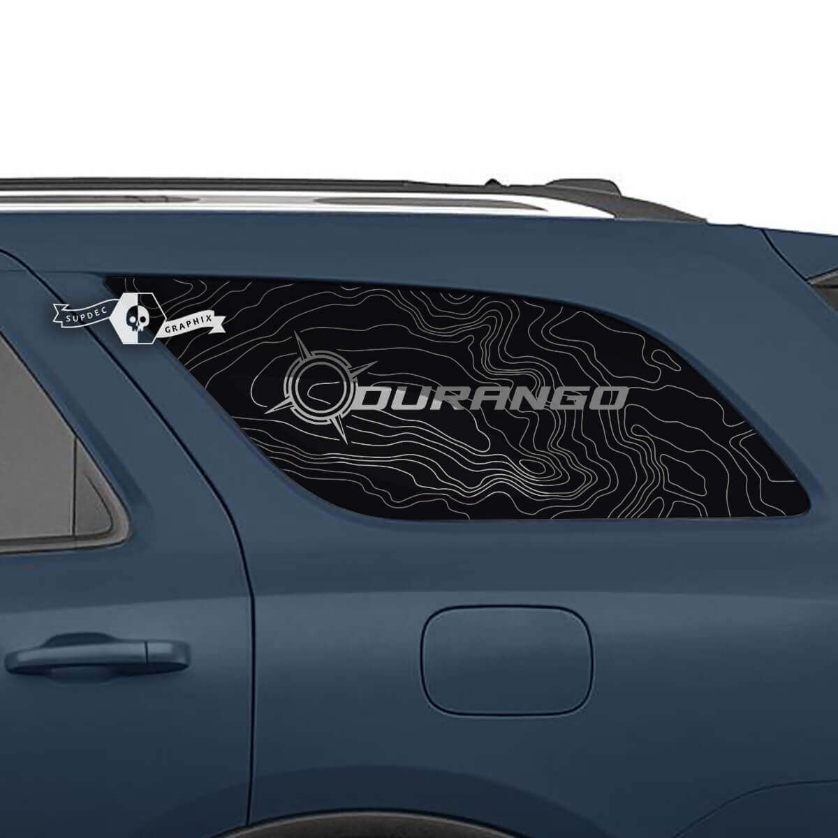 Pair Dodge Durango Side Rear Window  topographic Map Lines Compass Decal Vinyl Stickers
