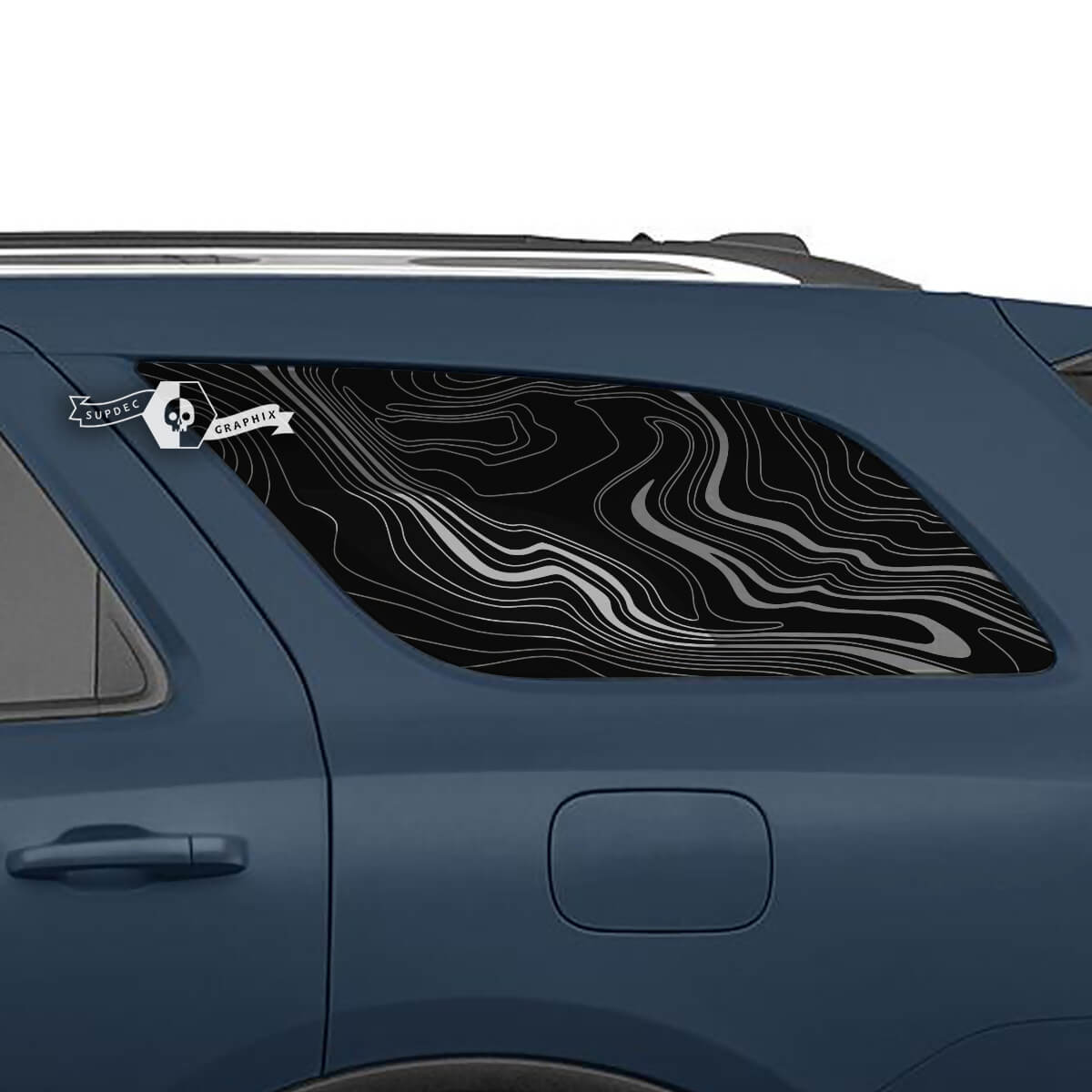 Pair Dodge Durango Side Rear Window Topographic Map Decal Vinyl Stickers
