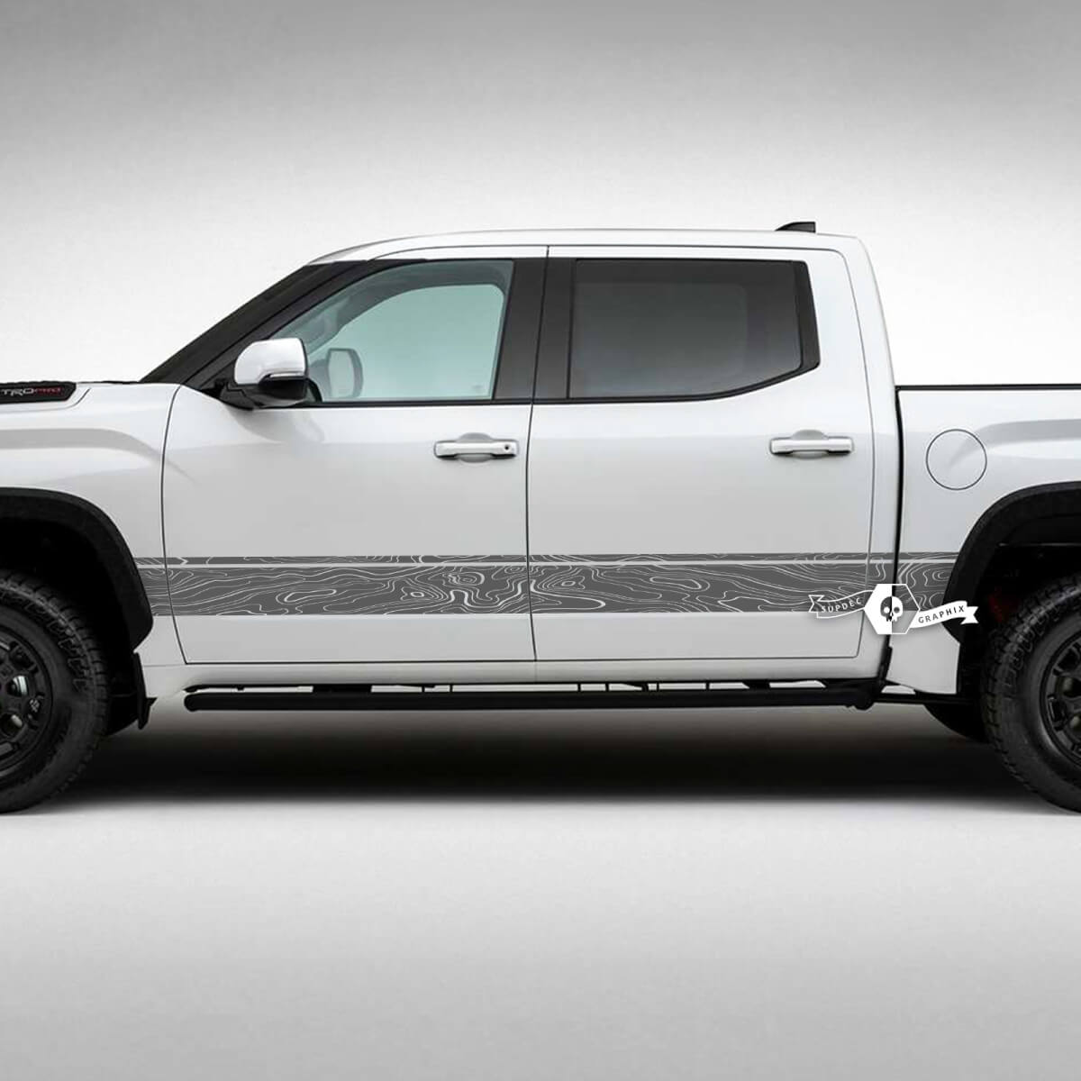 Pair Toyota Tundra Vintage Doors Bed Side Rear Fender Topographic Map Stripes Vinyl Stickers Decal
