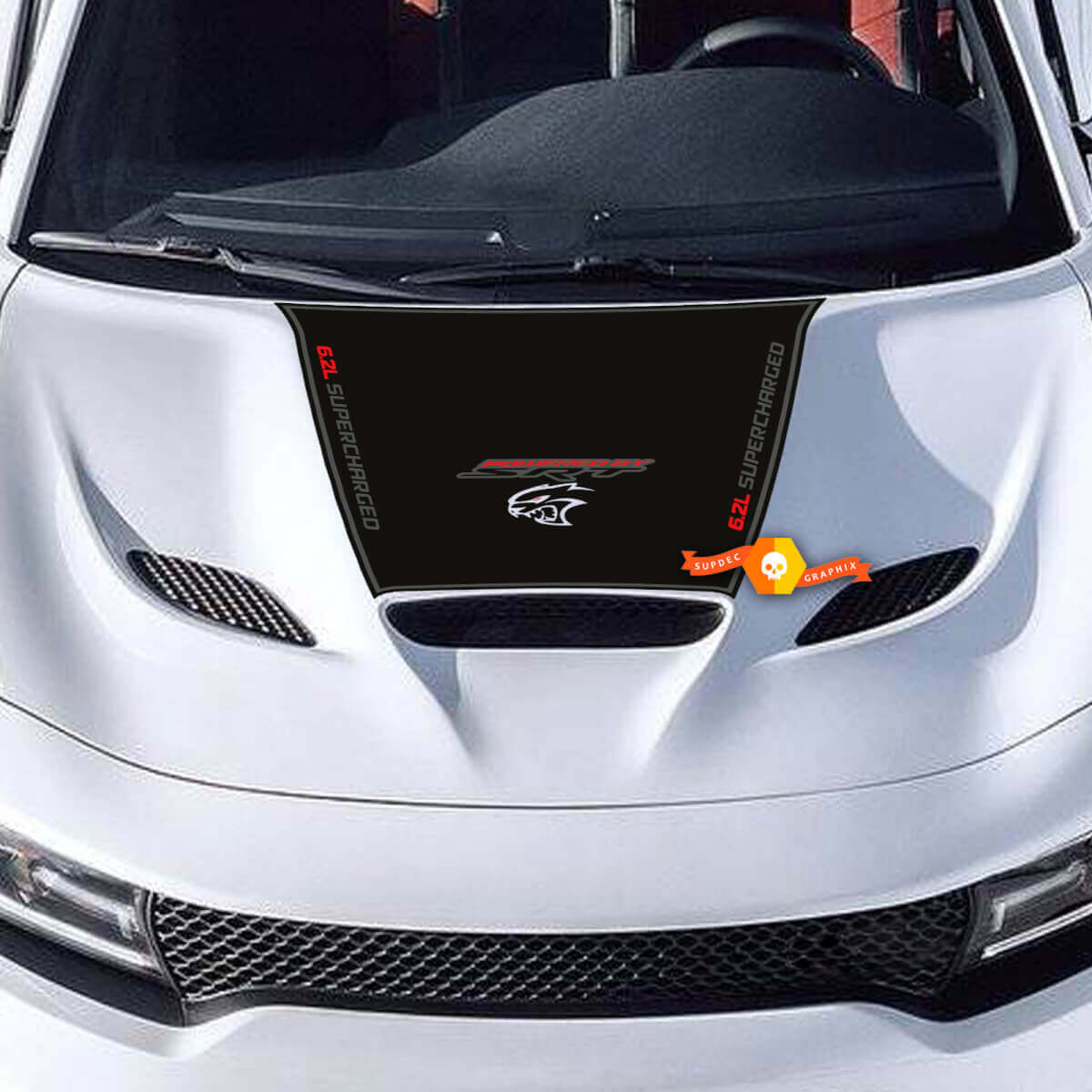 Hood Decal For Charger 6.2L SUPERCHARGED 6.2L HEMI SRT HELLCAT HEMI Vinyl Decal Sticker 3 Colors
