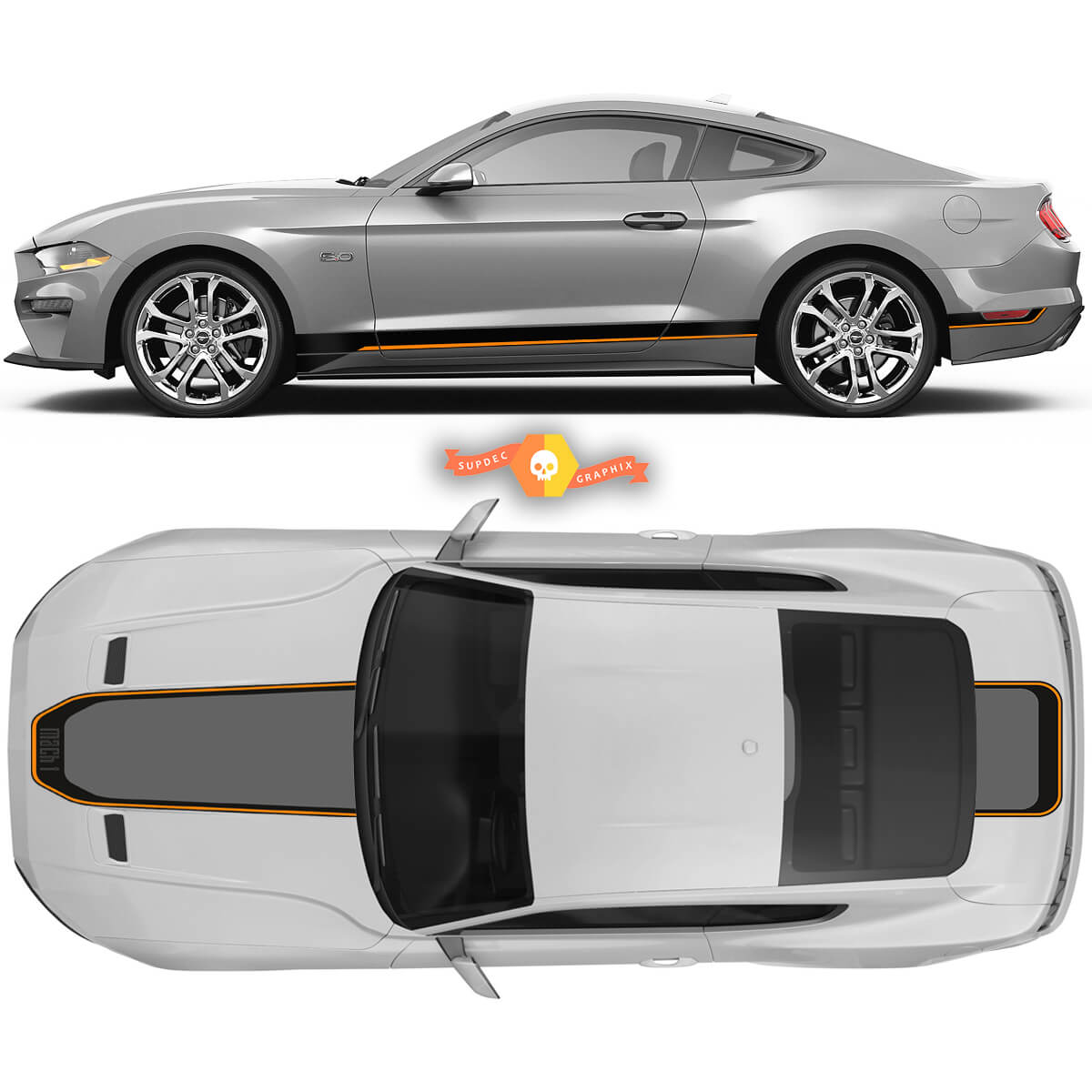 Pair Ford Mustang Mach Retro Rocker Decal Car Vehicle Vinyl Sticker Shelby Sport Racing Stripe Trim 2 Colors
