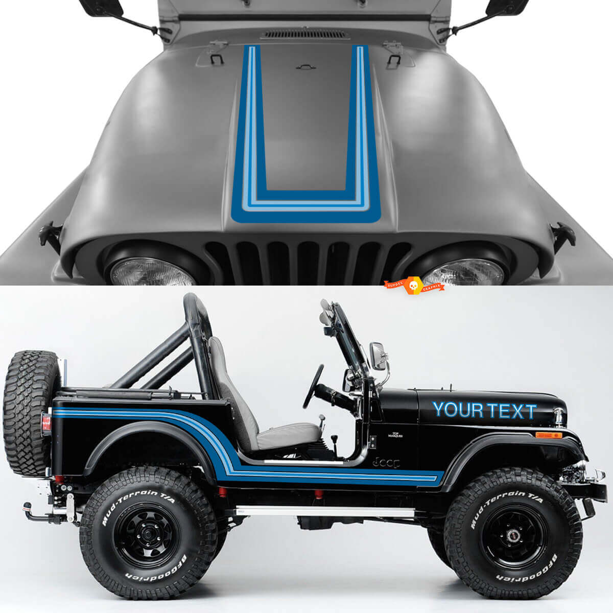 Vintage Curwed Stripes Hood Side for Jeep Renegade CJ7