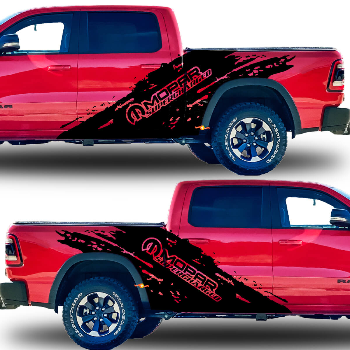 Pair Dodge Ram 1500 GT 2021+ Splash Grunge Mopar Supercharged Truck Vinyl Sticker Decal bed Graphic
