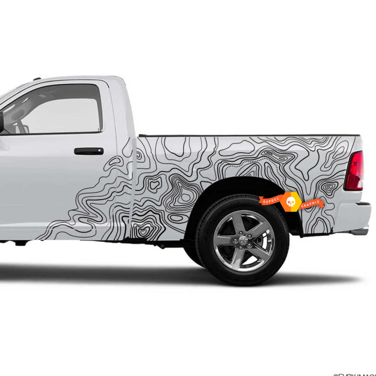Topographic Map Bed Side Doors Truck Vinyl Sticker Decal Graphic for Dodge Ram