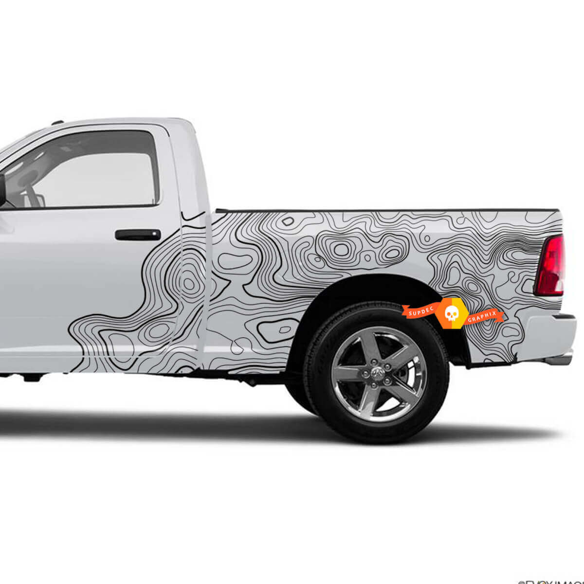Topographic Map Bedside Vinyl Decal Sticker for Dodge Ram 1500