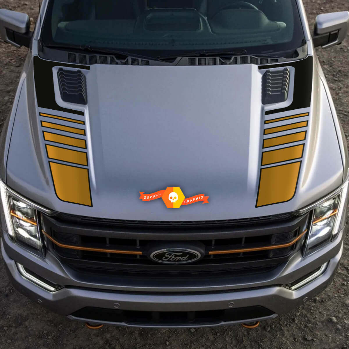 Double Two colors Hood Vinyl Decal Sticker for Ford F-150 14th Gen (P702) Tremor 2020-present