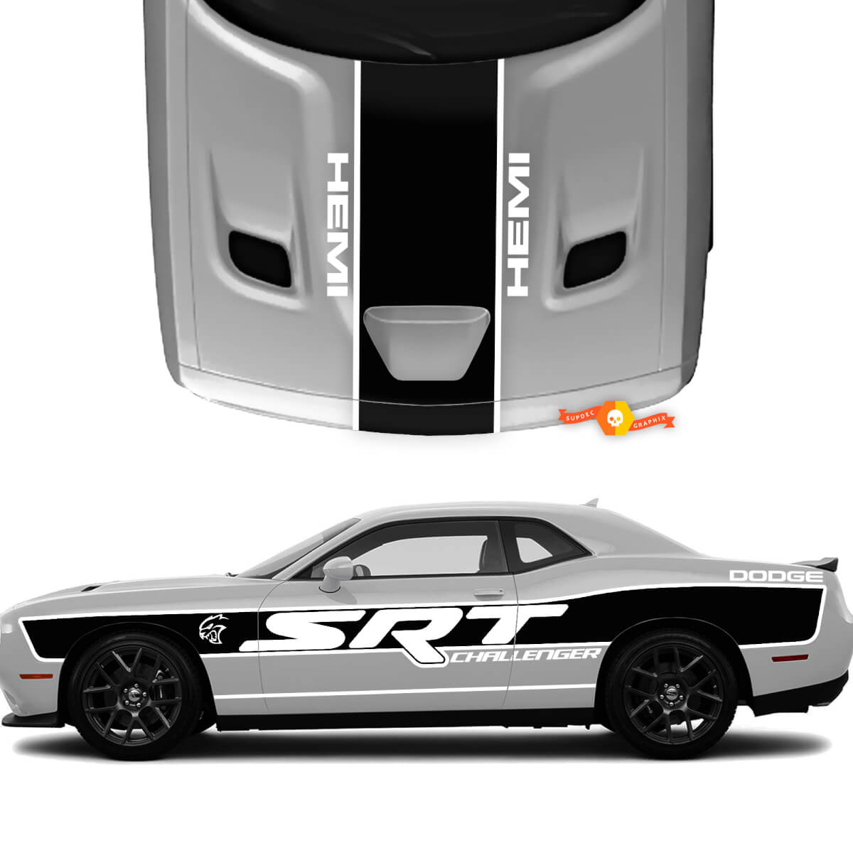 SRT Hemi Dodge Challenger Hellcat Side and Hood Stickers Decals Vinyl Graphics
