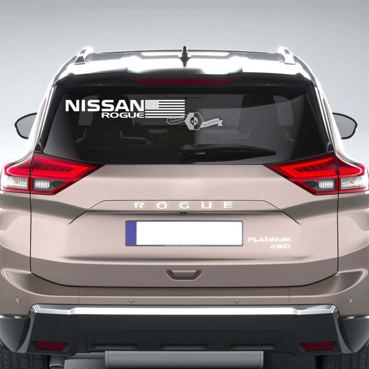 Brand Lettering & USA Flag Rear Window Vinyl Decal Sticker for Nissan Rogue