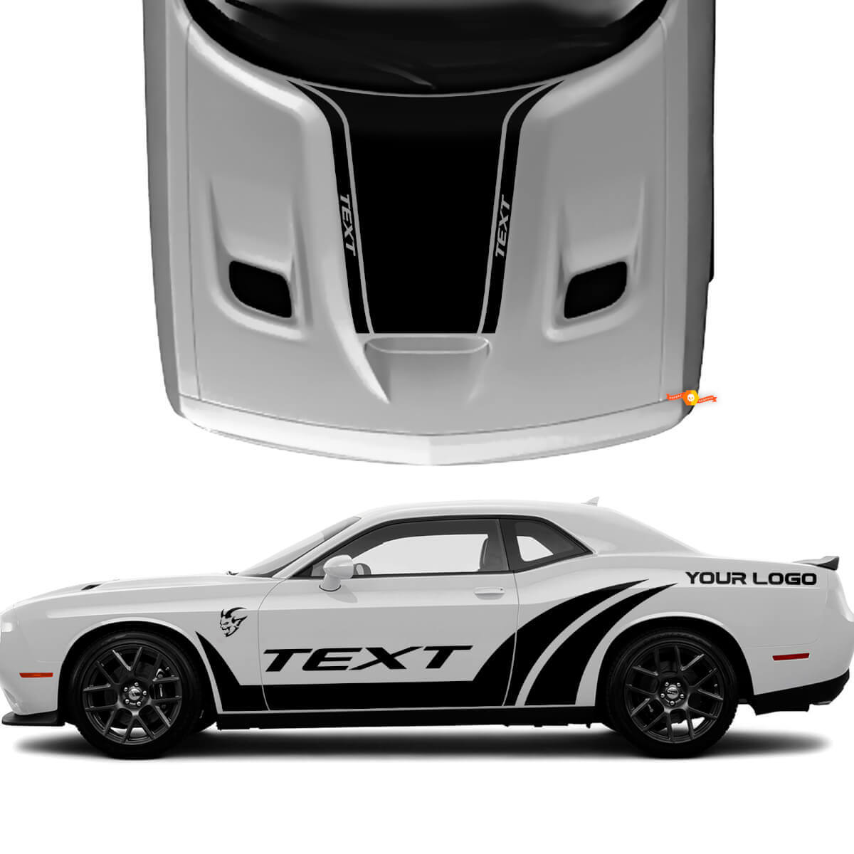 SRT Style Custom Side and Hood Strypes Vinyl Decal Kit for Dodge Challenger