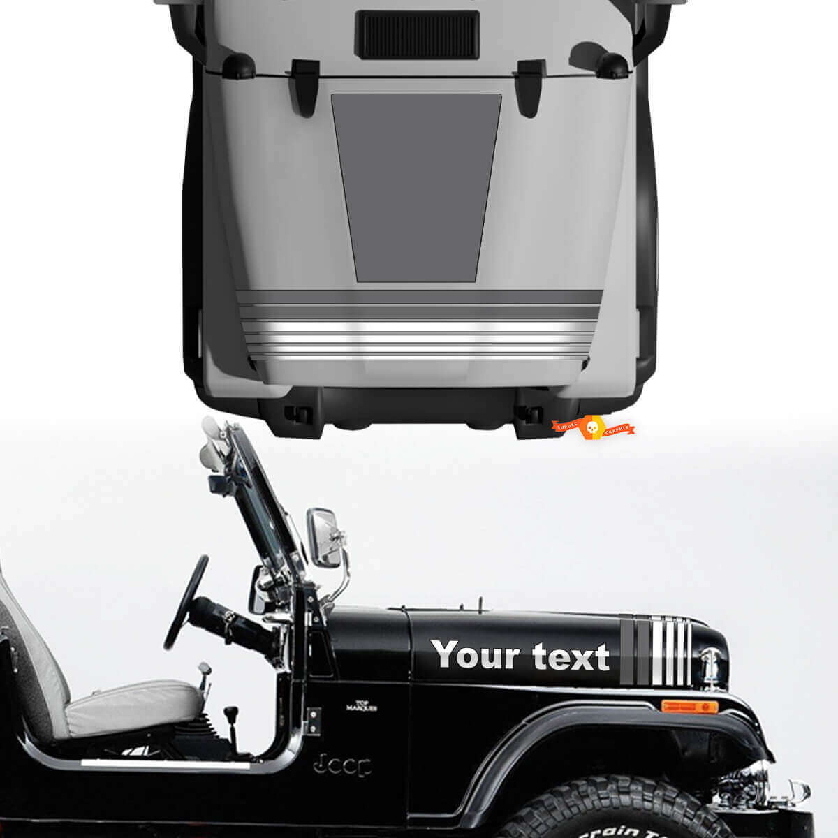 Kit Of Hood Fender Jeep Renegade CJ7 Vinyl Stickers Decals Graphics Lines Grey Style Choose Colors
