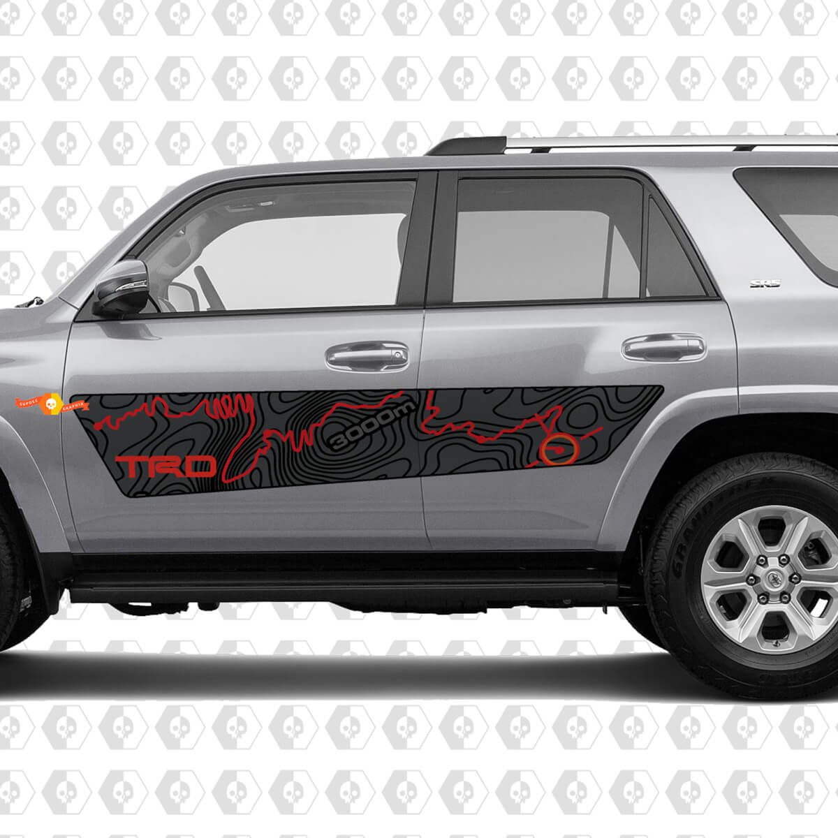 Topographic Map and Road Track Side Vinyl Decal Sticker for Toyota 4Runner
