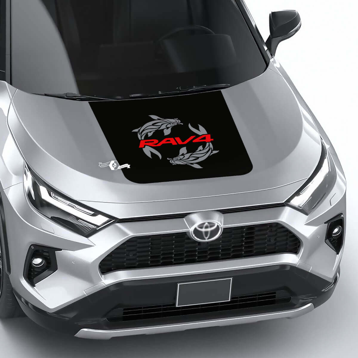 Two Carps and Rav4 Logo Hood Vinyl Decal Sticker for Toyota RAV4