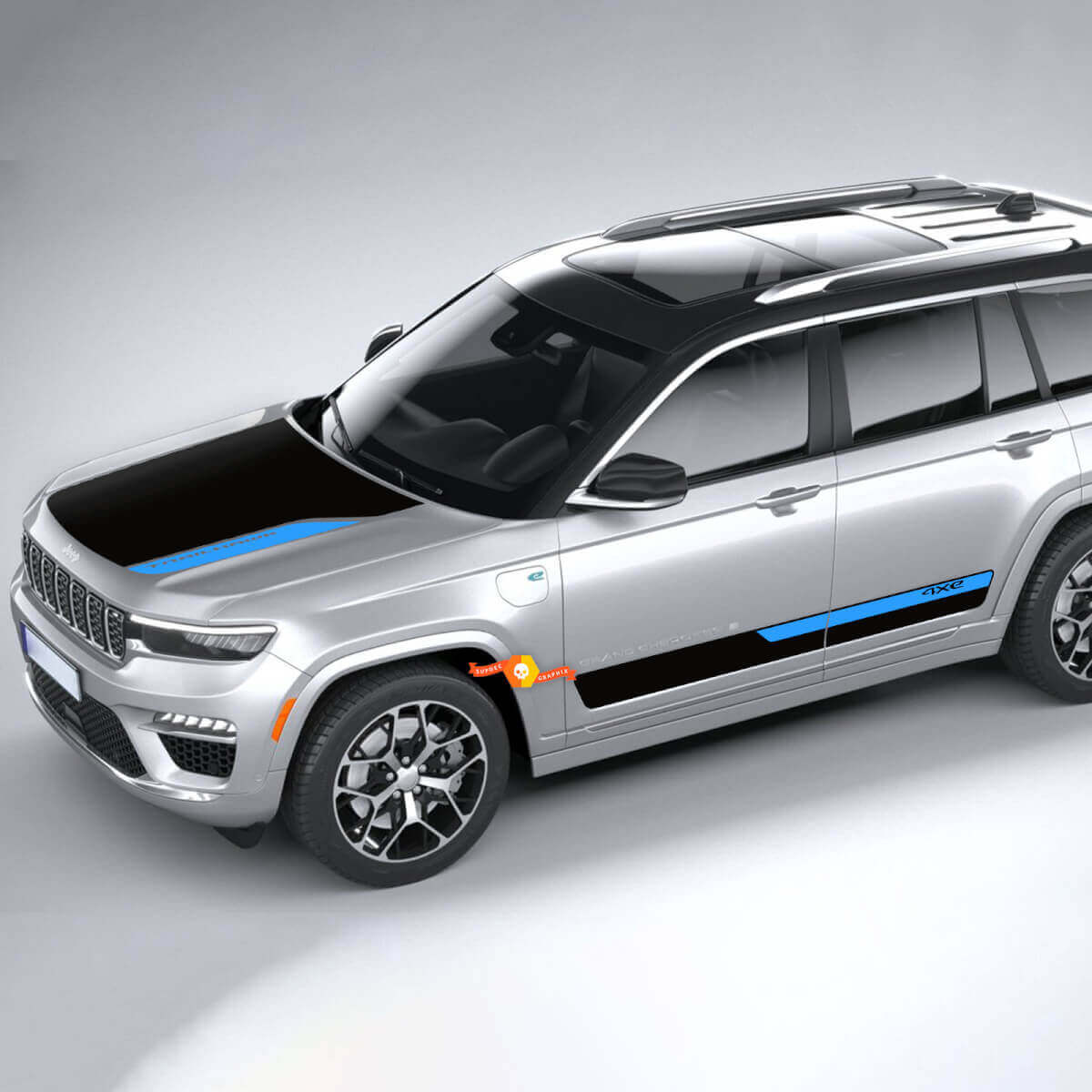 4XE Custom Text Kit Side Door and Hood Vinyl Stickers Decals for Jeep Grand Cherokee 4XE eTorque Torqueflite 4xe