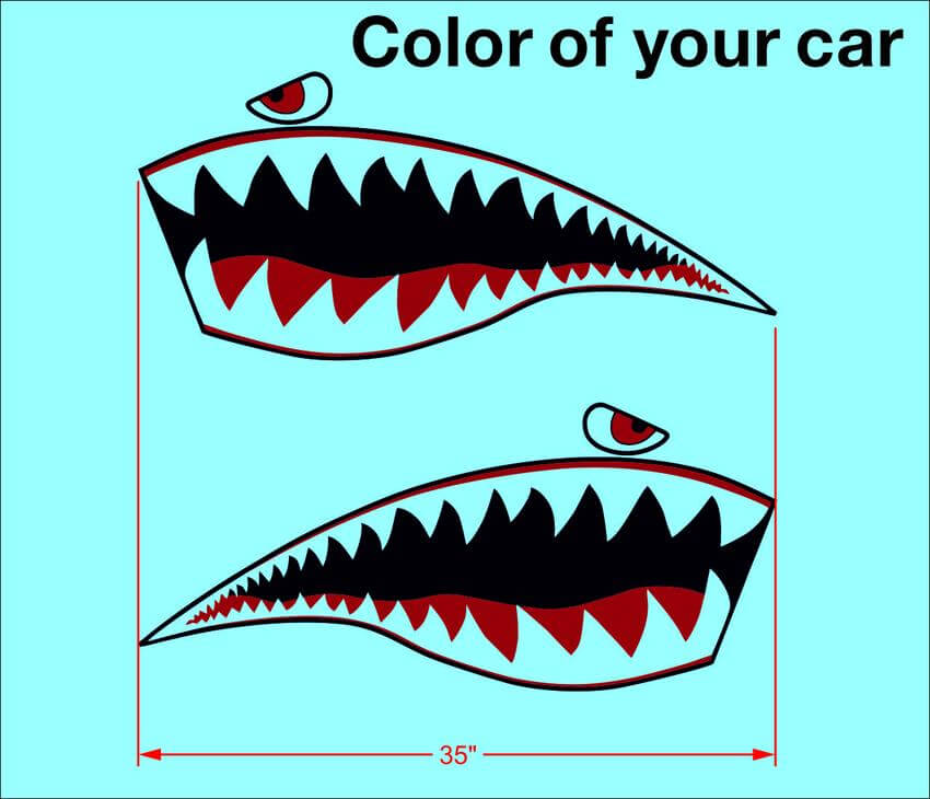 Pair Warhawk Sticker Decal Vinyl Flying Tiger Shark Teeth Jet Bite War Hawk