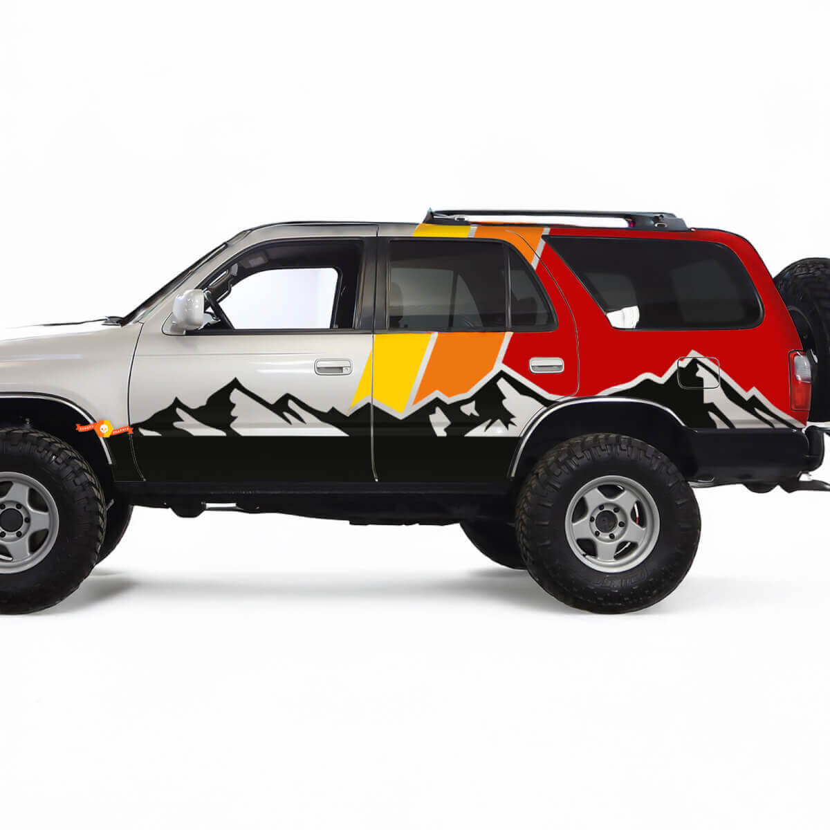 Mountains with Retro TRD Vintage Stripes Stickers Decals - Custom Graphics Wrap for Toyota 4Runner TRD
