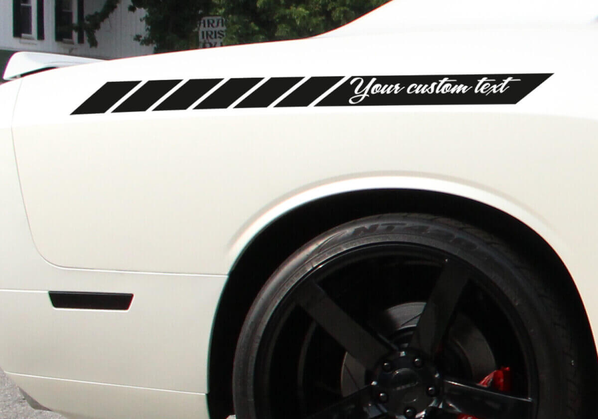 Custom Text Side Racing Stripe Vinyl Decals Pair for Cars