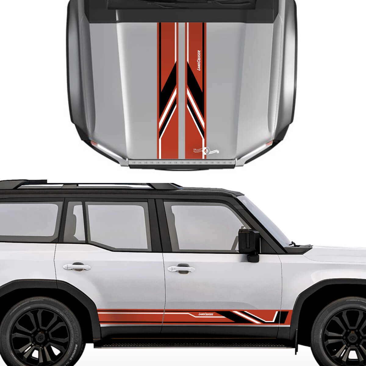 Toyota Land Cruiser Prado Hood and Sides Stripes Sport Style Decals Sticker - Vinyl Graphic Kit 2
