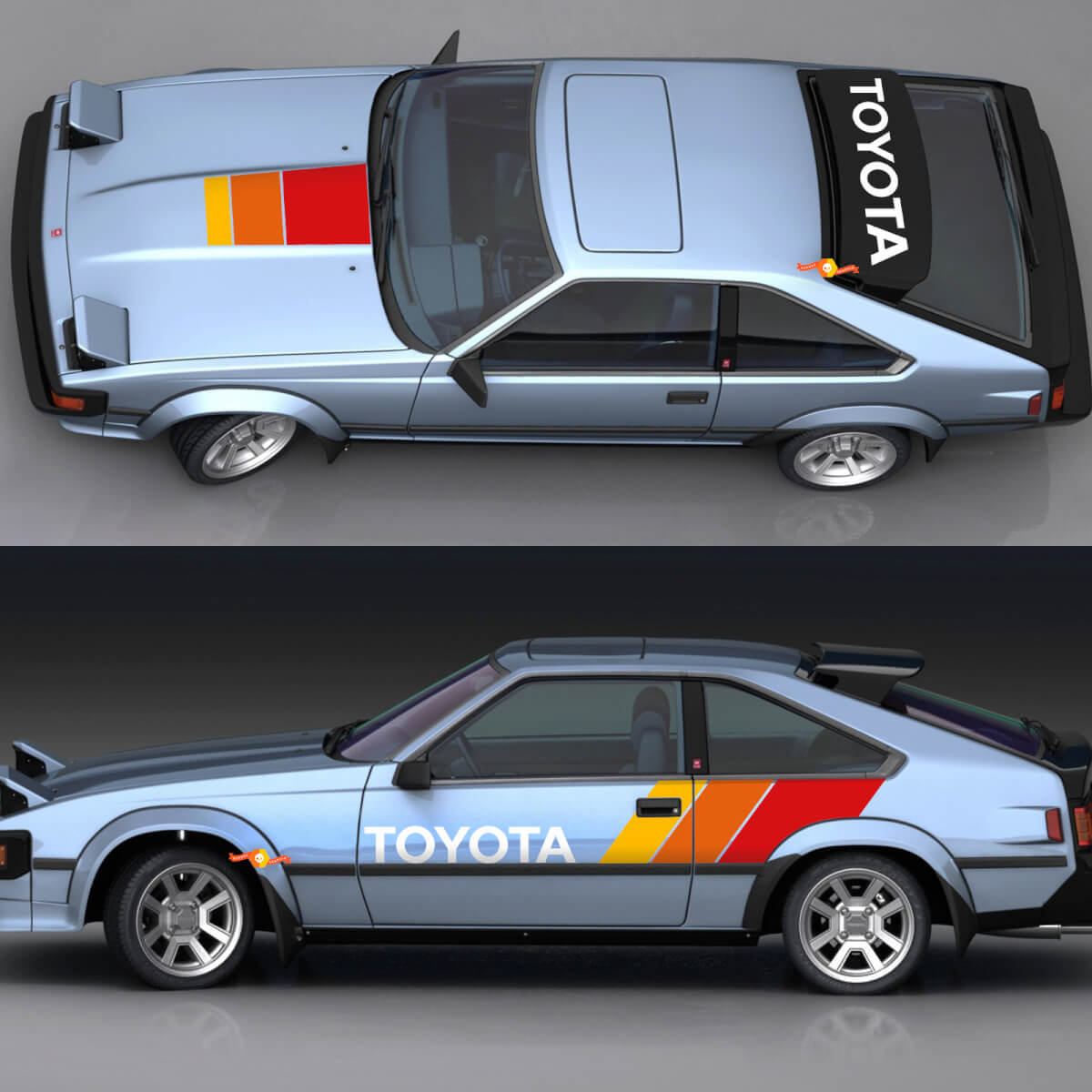 Toyota Celica Supra 1980 TRD Vintage Stripes Decals - Custom Graphics Wrap
