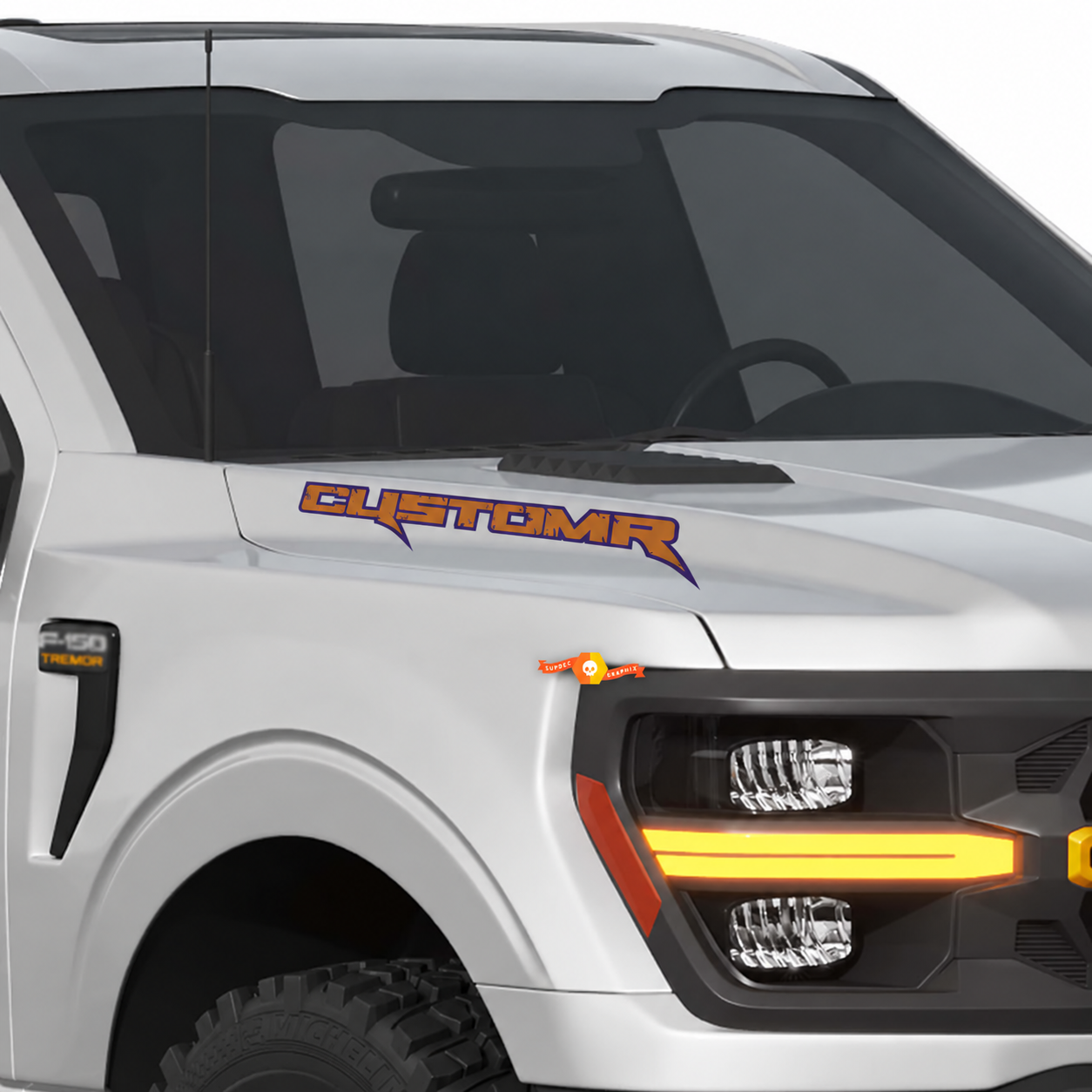 CUSTOMR Distressed Outline Hood Lettering Pair Hood Vinyl Decal Sticker for Ford F-150
