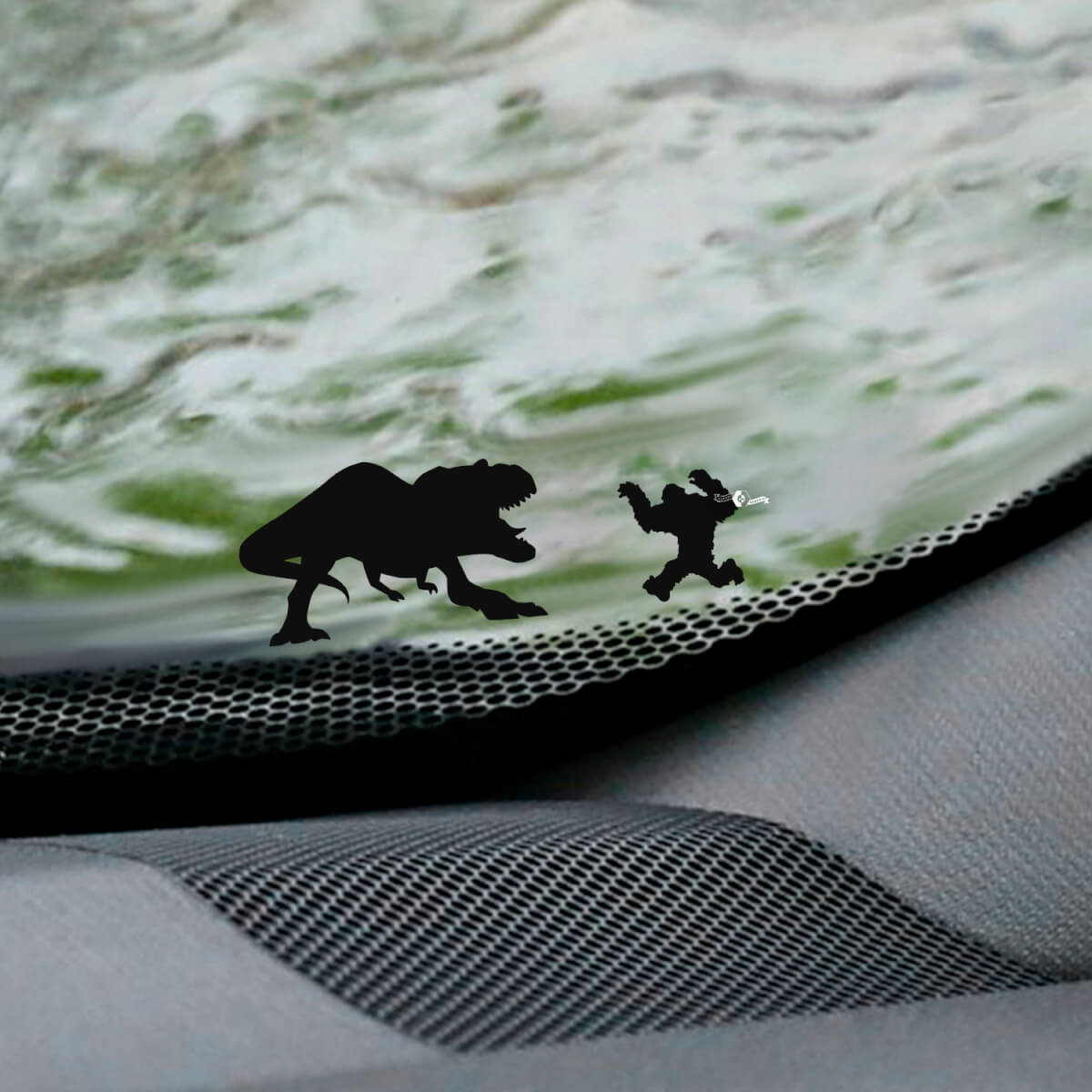 T-Rex and Yeti Bigfoot Windshield Easter Egg Corner Decal - Custom Vinyl Graphic
